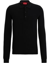 HUGO - S San Pepe-m Regular-fit Polo Sweater In Responsible Wool Black - Lyst