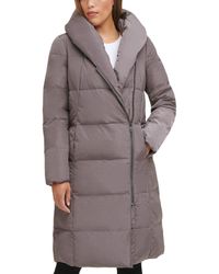 Cole Haan - Long Size Zip Hooded Quilted Down Coat - Lyst