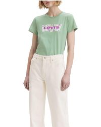 Levi's - The Perfect Tee T-Shirt,Watercolor Logo Granite Green,XS - Lyst