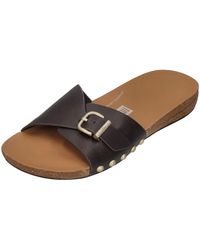 Fitflop - Iqushion Adjustable Buckle Leather S Slides Chocolate Brown - Lyst