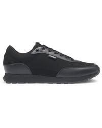 HUGO - S Icelin Runn Knit-effect Trainers With Faux-leather Trims Size 9 Black - Lyst