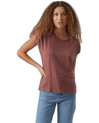 Vero Moda - Einfarbiges Stretch T-Shirt Basic Rundhals Top Oberteil Tief Angesetzte Schultern VMAVA - Lyst