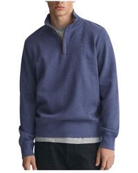 GANT - S Rib Half Zip Dark Jumper Blue Xl - Lyst
