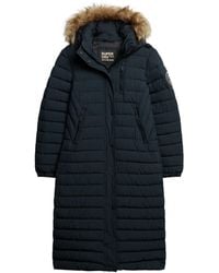 Superdry - Lang geschnittener Fuji Steppmantel mit Kapuze Nordisch Chrom Marineblau 38 - Lyst