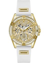 Guess - White Strap Champagne Dial Gold Tone - Lyst