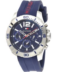 Tommy Hilfiger - Stainless Steel Quartz Watch With Leather Calfskin Strap, Blue, 22 (model: 1791346) - Lyst