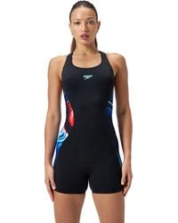 Speedo - Digital Printed Legsuit Swimsuit Swimming Costume Black Size 40" Approx Uk 18 - Lyst