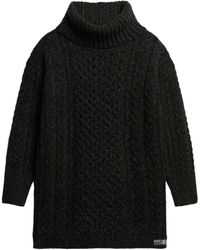 Superdry - Strickkleid mit Rollkragen und Zopfmuster Schwarz Twist 36 - Lyst