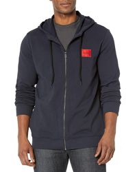 HUGO - Regular Fit Square Logo Jersey Hooded Zip Up Sweatshirt - Lyst