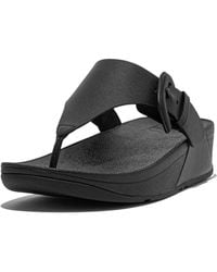 Fitflop - Lulu Covered-buckle Raw-edge Leather Toe-thongs Wedge Sandal - Lyst