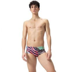 Speedo - 13.5cm Club Training Allover Brief Swim Trunks Swimmers Multi Red - Lyst