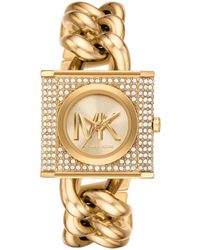 Michael Kors - Reloj Lock mini en tono dorado con incrustaciones y cadena - Lyst