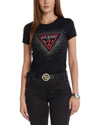 Guess - Tshirt Logo Triangle Strass Jeans - Lyst