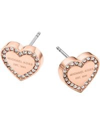 Michael Kors - Rose Gold Tone Signature Heart Stud Earrings - Lyst