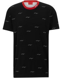 HUGO - Organic-cotton Pyjama T-shirt With Handwritten Logos - Lyst