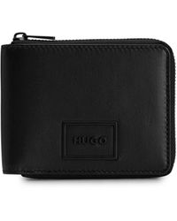 HUGO - Small Ziparound Wallet In Leather With Black-metal Logo - Lyst