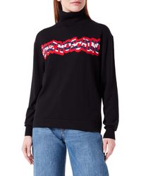 Love Moschino - Long-Sleeved Turtleneck with Striped Logo Pullover Sweater - Lyst