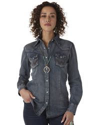 Wrangler - Camicia da lavoro da donna stile Western a maniche lunghe - Blu - L - Lyst