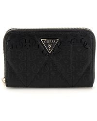 Guess - Aldina Slg Medium Zip Around Wallet M Black - Lyst