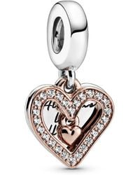 PANDORA - Moments 14k Rose Gold-plated And Sterling Silver Sparkling Freehand Heart Dangle Charm For Bracelet - Lyst