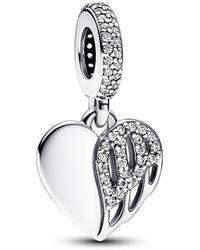 PANDORA - Ciondolo Moments a forma di ala d'angelo con cuore in argento Sterling con zirconia cubica trasparente - Lyst