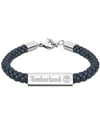 Timberland - Pulsera para hombre de acero inoxidable y plata y piel azul - Lyst