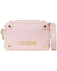 Love Moschino - Pink Handbag With Lettering Logo In Gold Metal Uni - Lyst