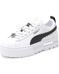 PUMA - Womens Mayze Flawless Lace Up Platform Sneakers Shoes Casual - Black, White, Black/white, 6.5 Uk - Lyst