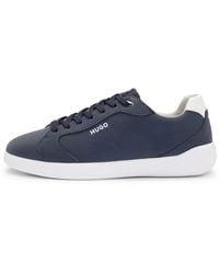 HUGO - S Riven Tenn Faux-leather Lace-up Trainers With Logo Detail Size 10 Dark Blue - Lyst