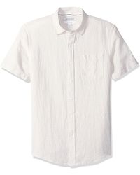 Amazon Essentials Slim-fit Short-sleeve Gingham Linen Shirt Button - White
