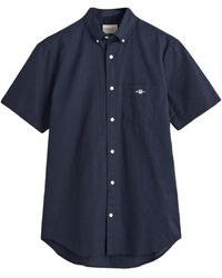 GANT - S Cotton Linen Short Sleeve Shirt Evening Blue Xl - Lyst