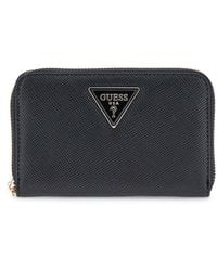 Guess - Portemonnee Laurel Ii Slg Medium Zip Around Wallet Black Zwart - Lyst
