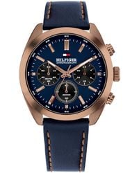 Tommy Hilfiger - Montre Chronographe à Quartz pour avec Bracelet en Cuir Bleu Marin - 1710721 - Lyst