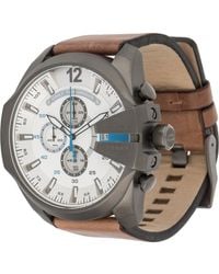 DIESEL - Mega Chief Stainless Steel And Leather Chronograph Watch - Lyst