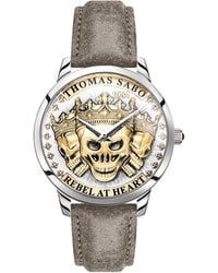 Thomas Sabo - Armbanduhr Rebel Spirit 3D Totenköpfe Quarz Edelstahl Lederband WA0356-273-207-42 MM - Lyst