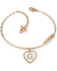 Guess - G Shine Rose Gold Plated Crystal Heart Bracelet Ubb79064-l - Lyst