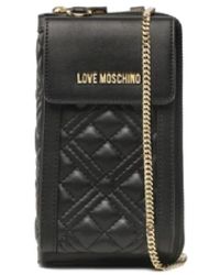 Love Moschino - Portafoglio nero trapuntato con tracolla in catena estraibile. Logo lettering in metallo dorato nella parte anteriore. Tasca - Lyst