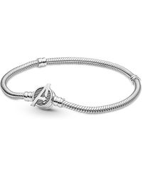 PANDORA - Moments Heart Clasp Snake Chain Bracelet - Lyst