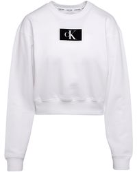 Calvin Klein - S Long Sleeve Lounge Sweatshirt White M - Lyst