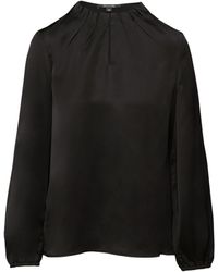 Comma, - Satin-Bluse mit Falten-Detail am Ausschnitt schwarz 42 - Lyst