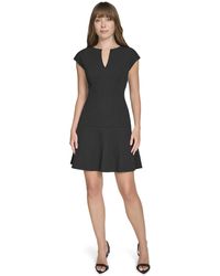 Tommy Hilfiger - Split Neck Flared Hem Fitted Through Hips Sheath Dress - Lyst