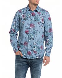 Replay - Camicia Uomo ica Lunga Stampa All Over - Lyst