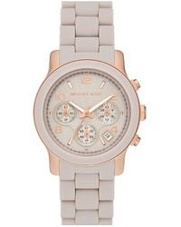 Michael Kors - Runway Chronograph Rose Gold-tone Stainless Steel And Wheat Silicone Watch - Lyst