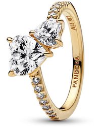 PANDORA - Double Heart Sparkling Ring - Lyst