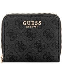 Guess - Laurel Ii Slg Small Zip Around Wallet Coal Logo - Lyst