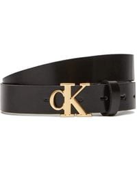 Calvin Klein - Monogram Plaque Buckle 2.5 Cm Leather Belt - Lyst
