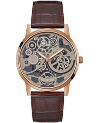 Guess - Brown Strap Skeleton Dial Coffee - Lyst