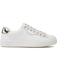 Guess - Nolina White Gold S Leather Trainers - Lyst