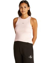 Calvin Klein - Camiseta de tirantes Mujer Woven Label Rib Slim Fit - Lyst