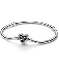 PANDORA - Moments Sparkling Infinity Heart Clasp Snake Chain Bracelet - Lyst